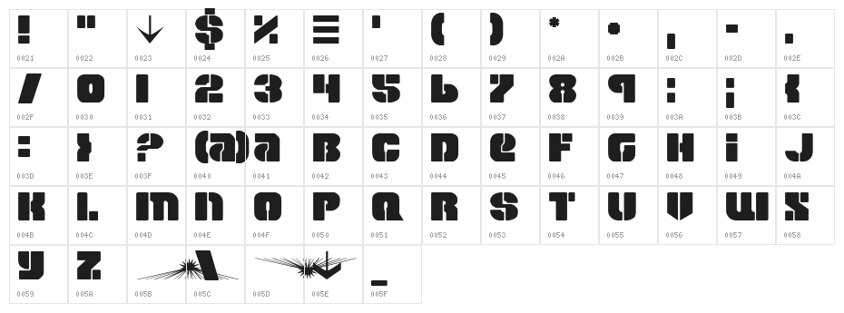 Space Cruiser Character Map