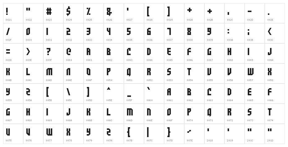 Space Crusader Character Map