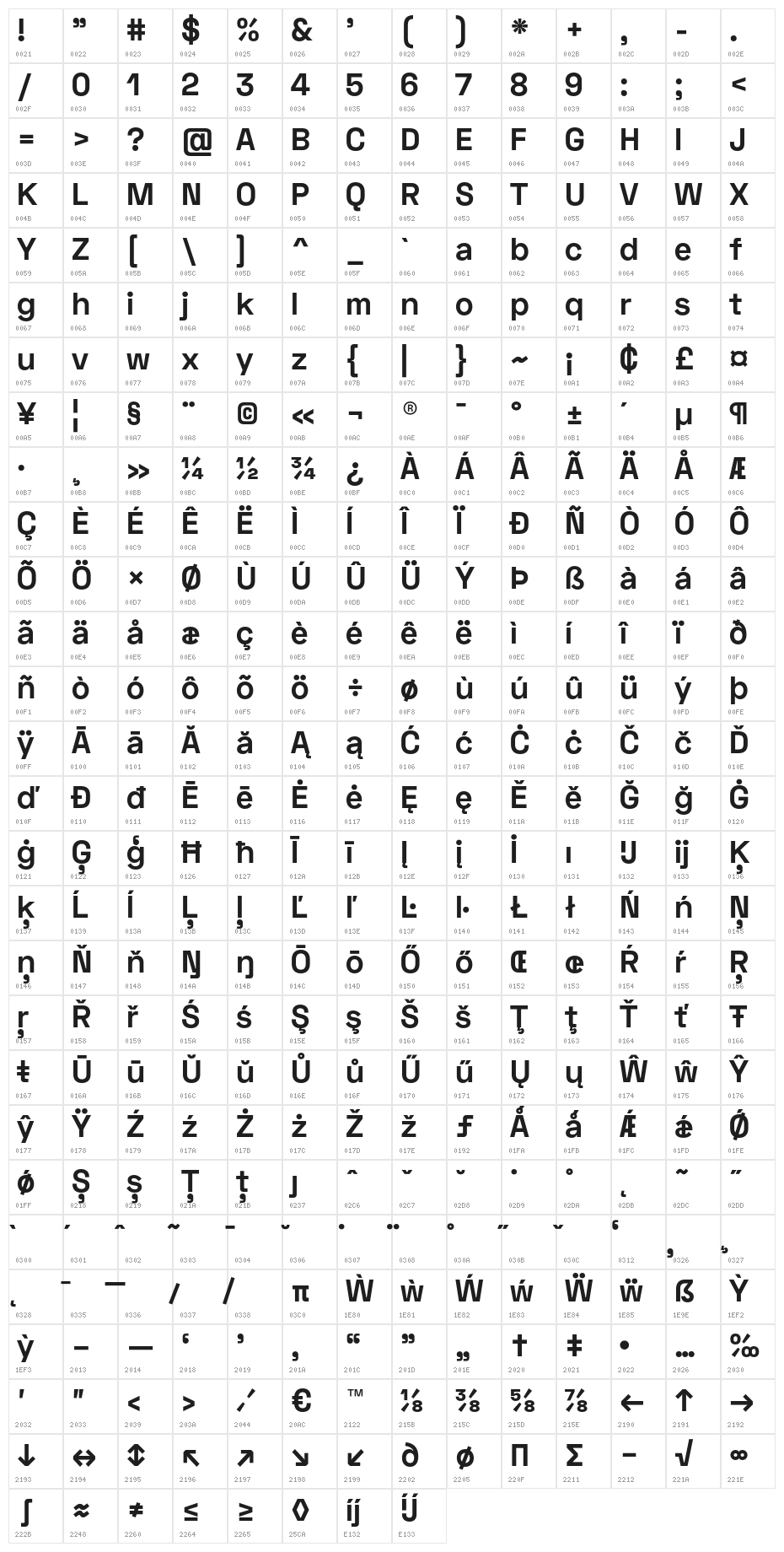 Space Grotesk Bold Character Map