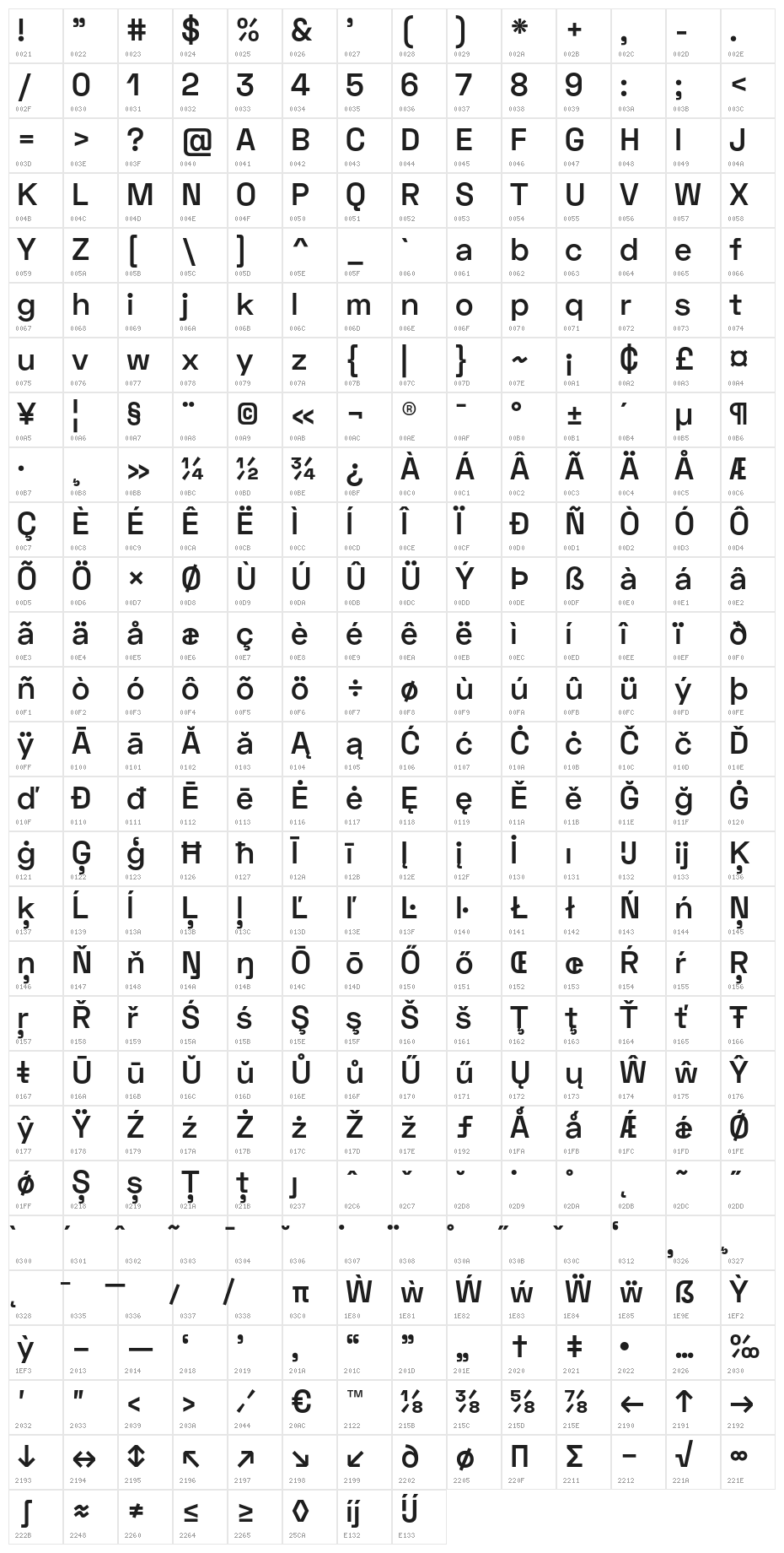 Space Grotesk SemiBold Character Map