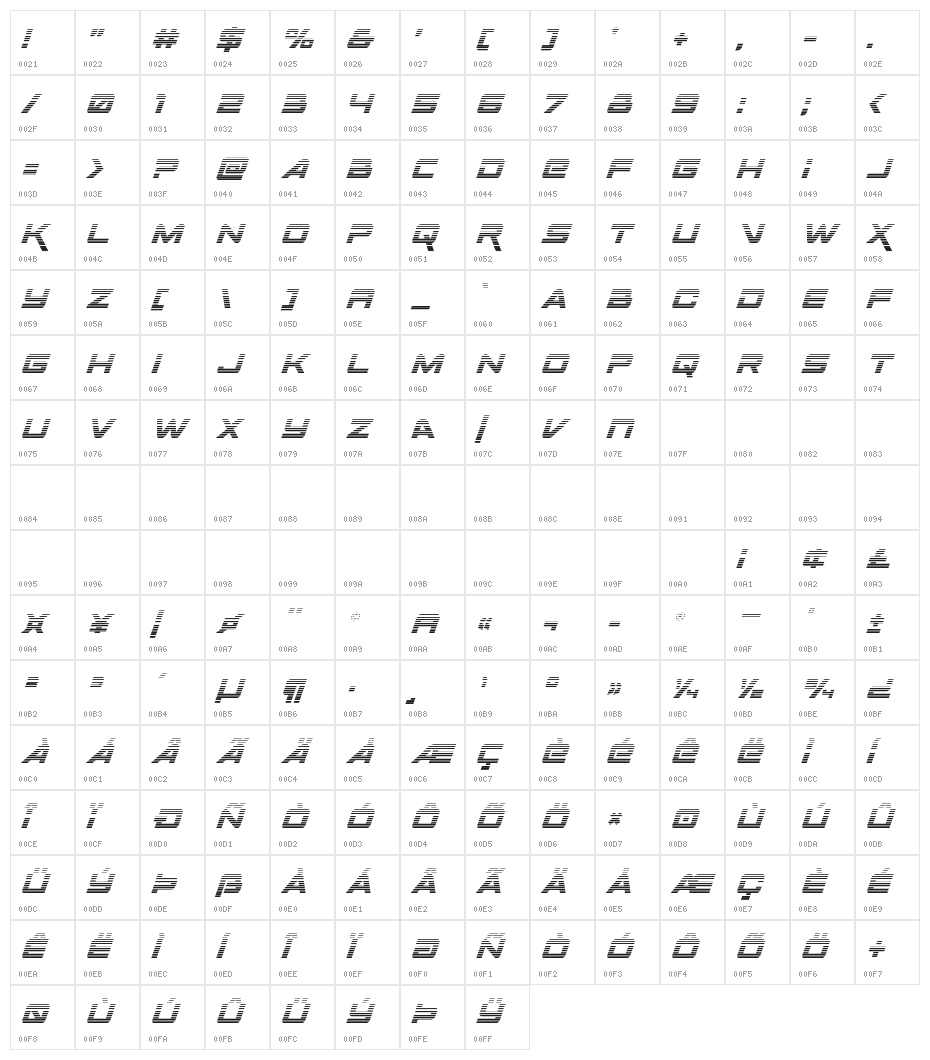 Space Ranger Gradient Italic Character Map
