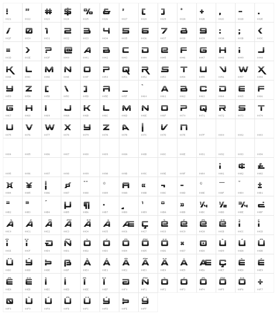 Space Ranger Halftone Character Map