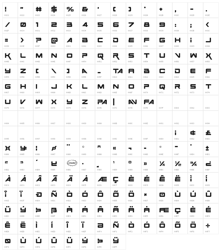 Space Ranger Regular Character Map