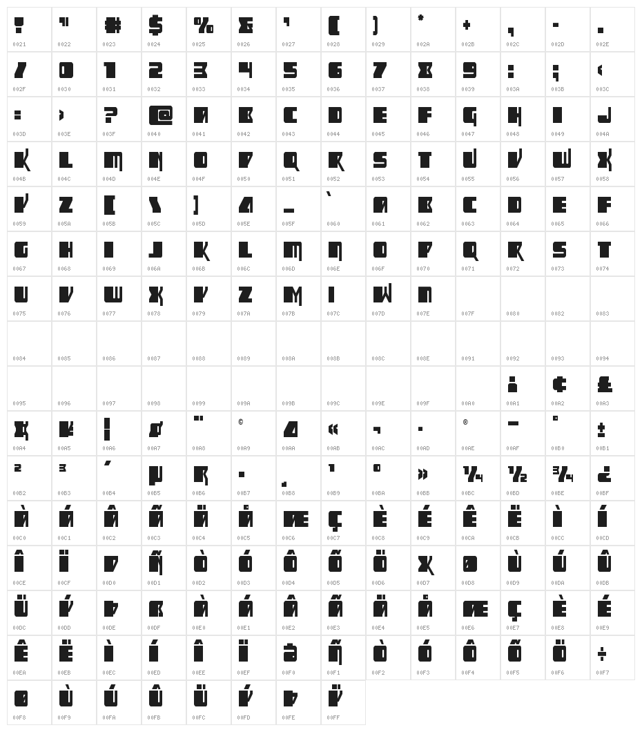 Space Runner Condensed Character Map