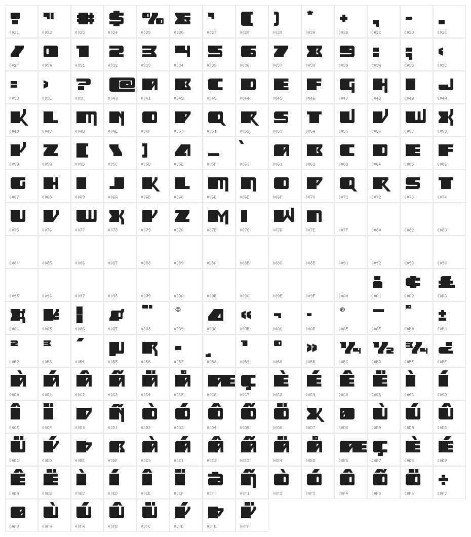 Space Runner Expanded Character Map