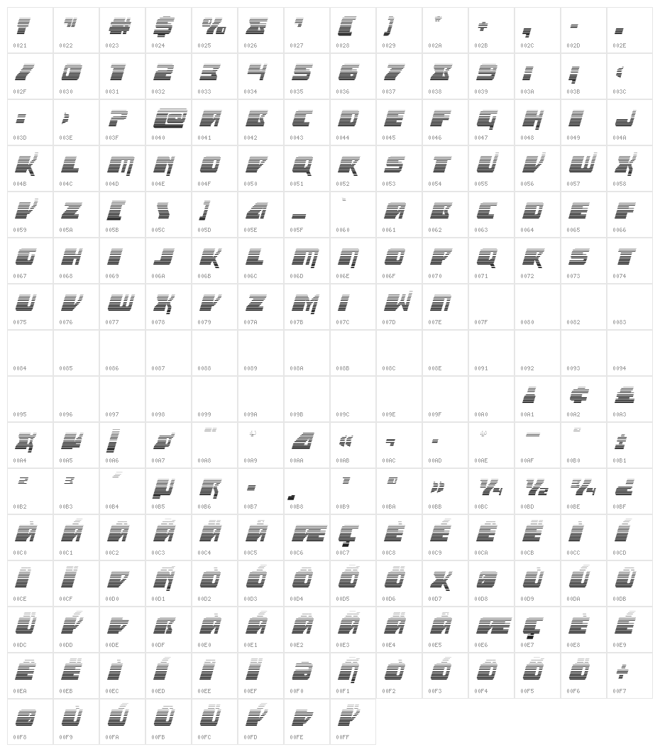 Space Runner Gradient Italic Character Map