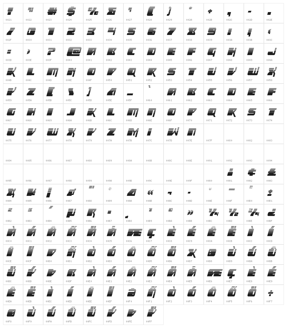 Space Runner Halftone Italic Character Map