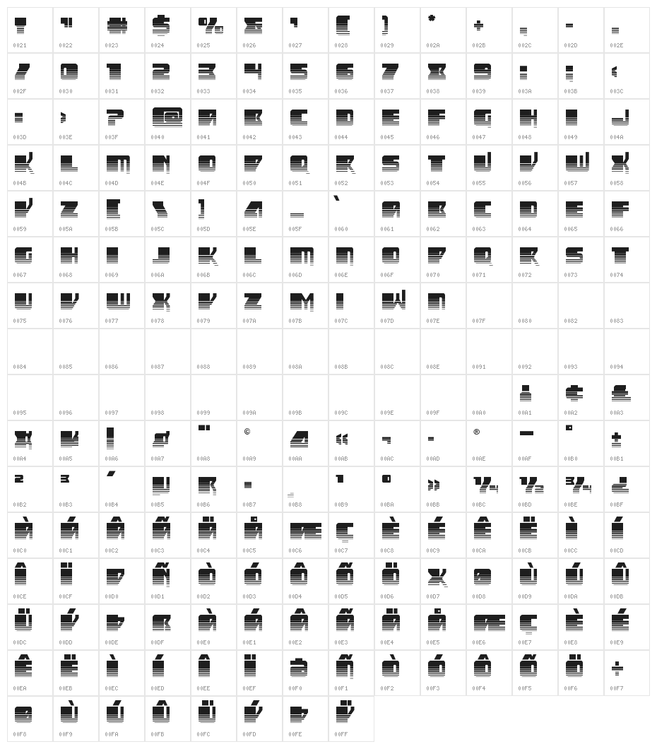 Space Runner Twotone Character Map