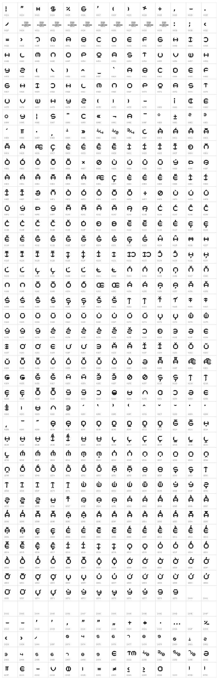 Space Throne PERSONAL USE ONLY Bold Character Map