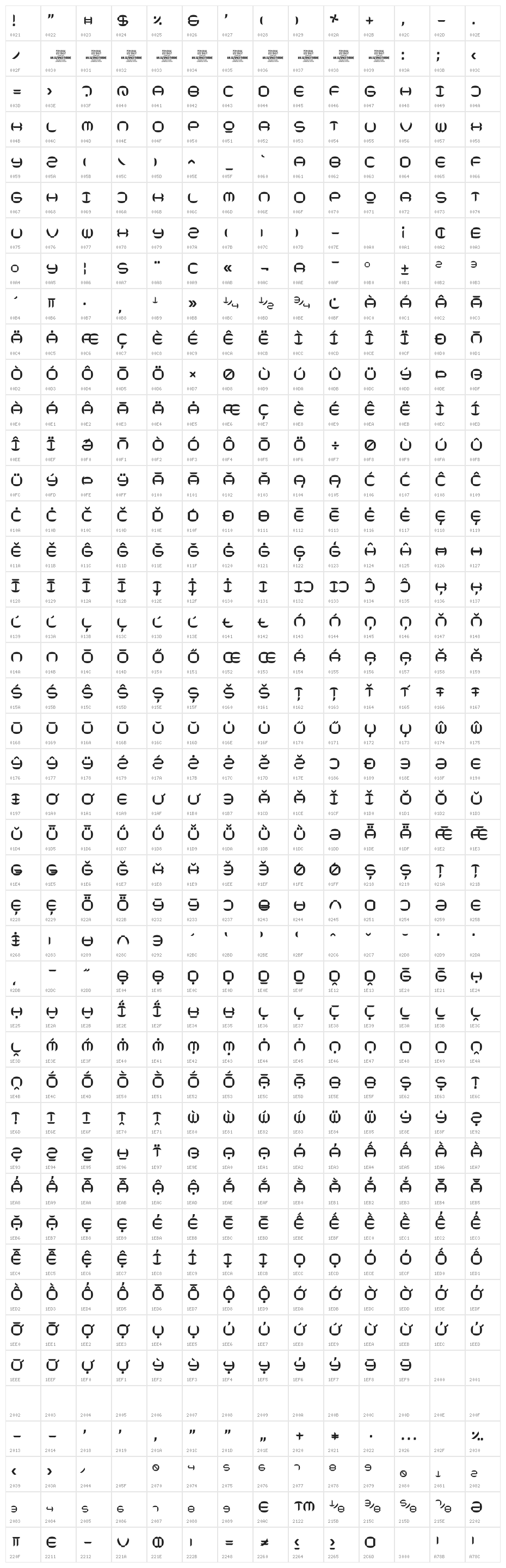 Space Throne PERSONAL USE ONLY Medium Character Map