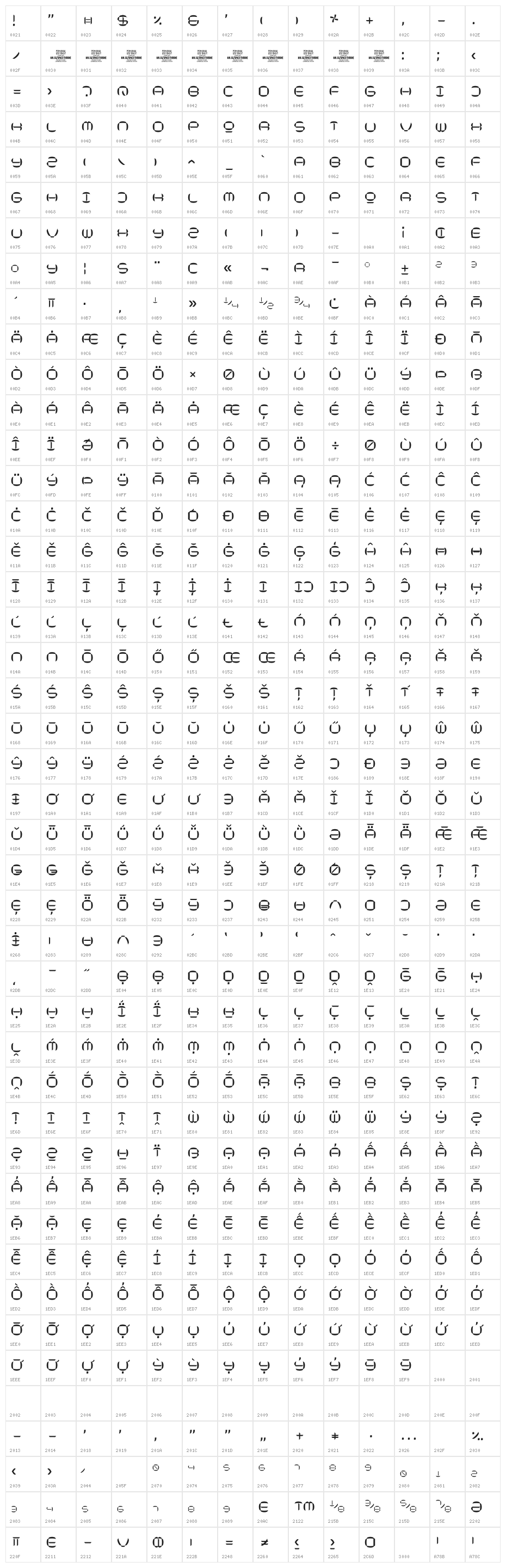 Space Throne PERSONAL USE ONLY Thin Character Map