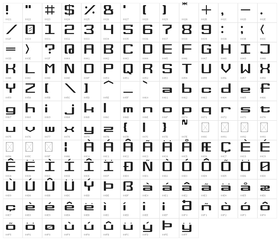 Space Wham Regular Character Map