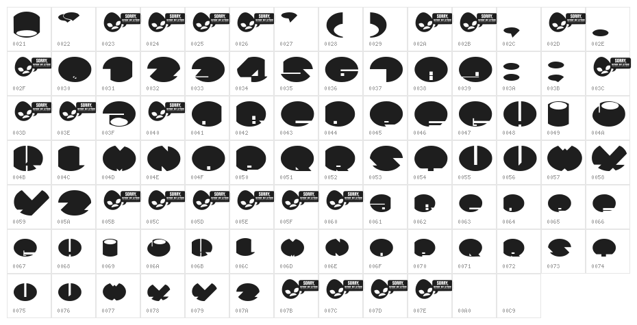 SpaceAce Character Map