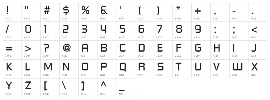 SpaceOne Character Map