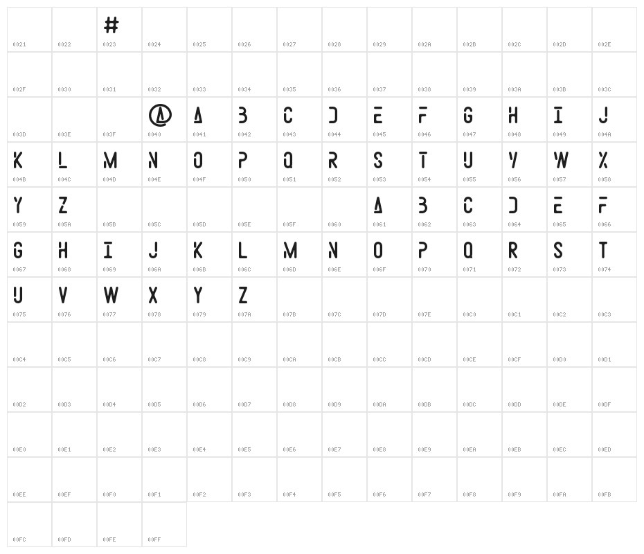 SpaceWeelPersonalUse Character Map