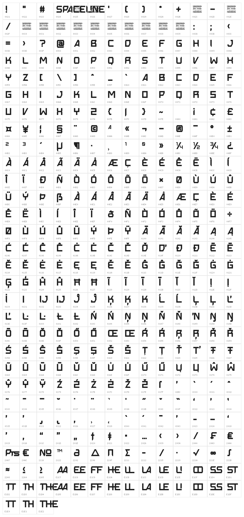 Spaceline Personal Use Character Map