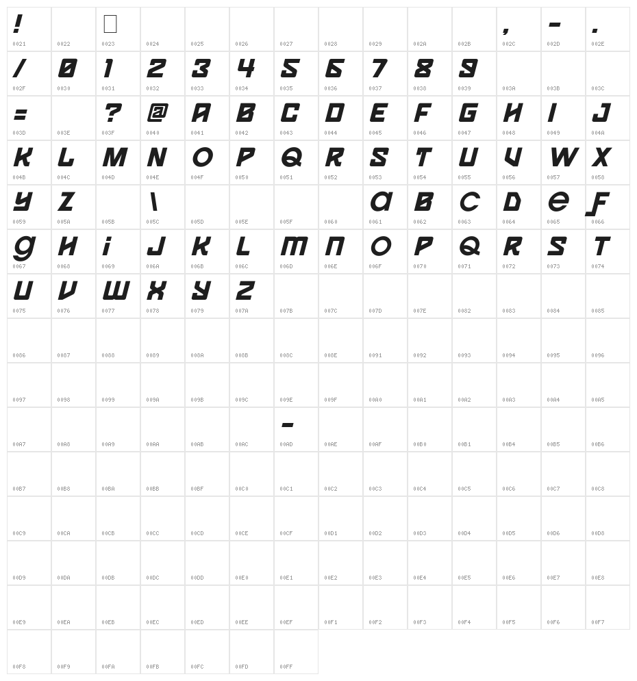 Spaceport One Medium Character Map