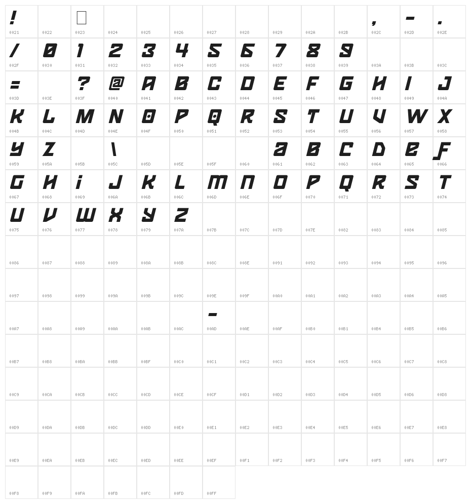 Spaceport two Medium Character Map