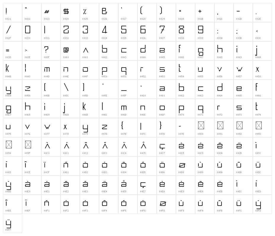 Spaceship2100 Regular Character Map