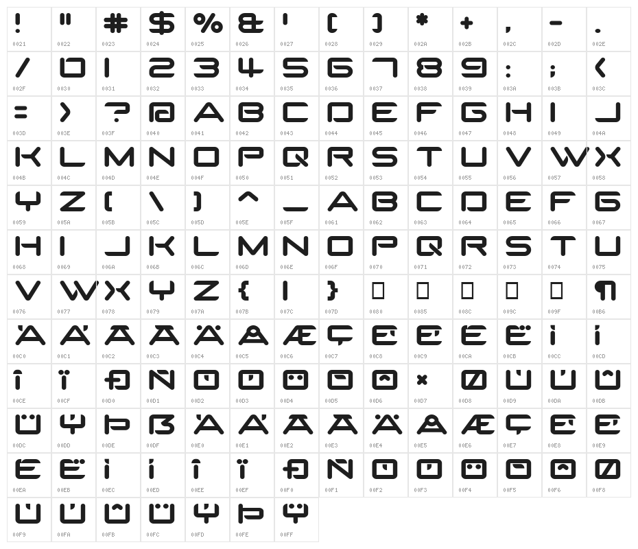 SparTakus-Regular Character Map