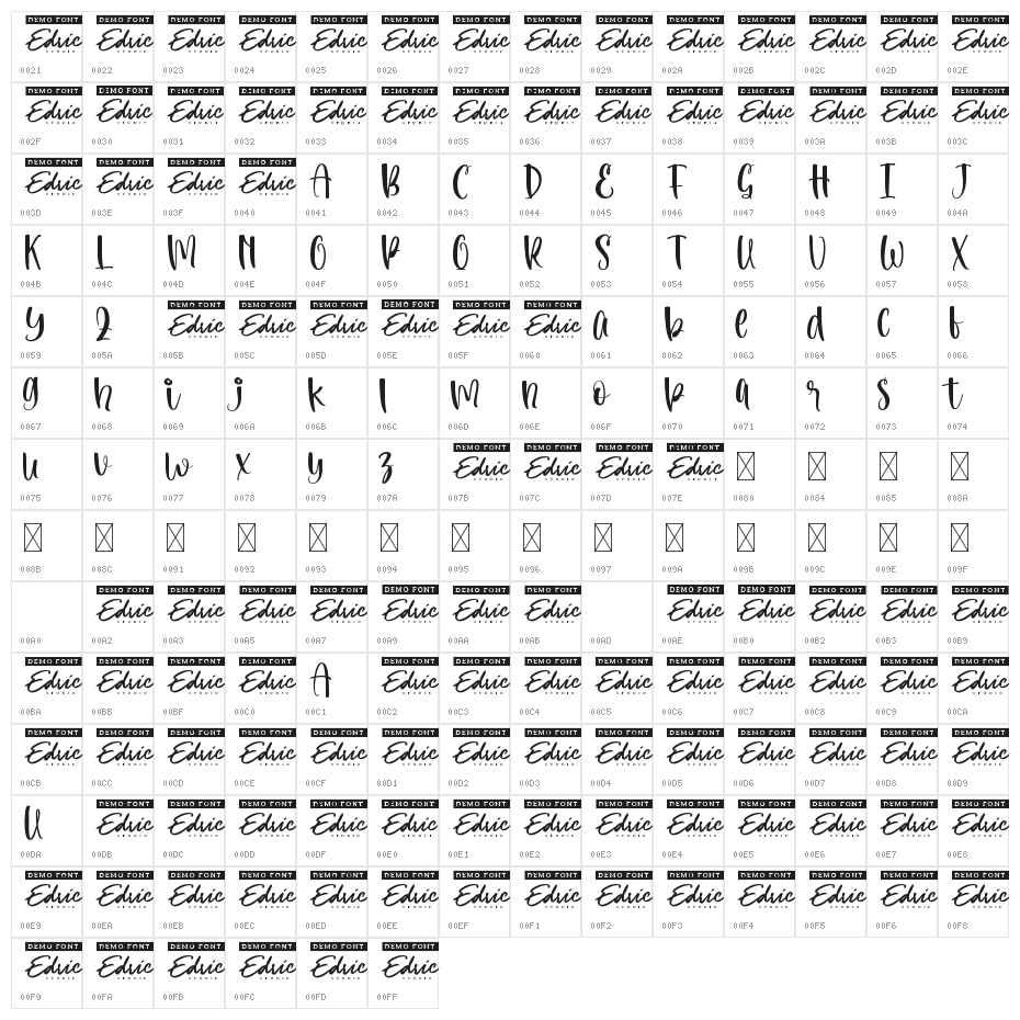 Sparkling Color Demo Character Map