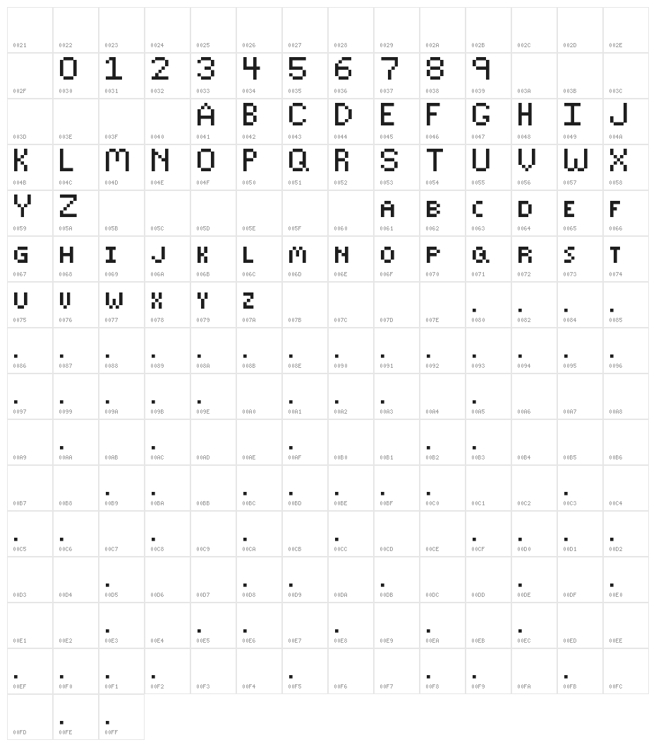 Sparkly-Font Regular Character Map