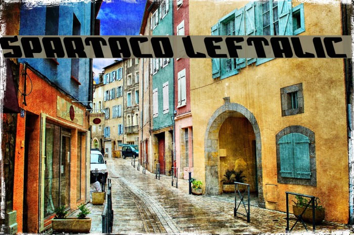 Spartaco Leftalic Font examples