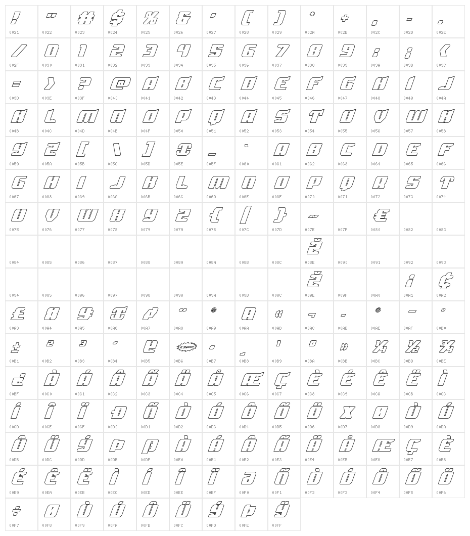 Spartaco Outline Character Map