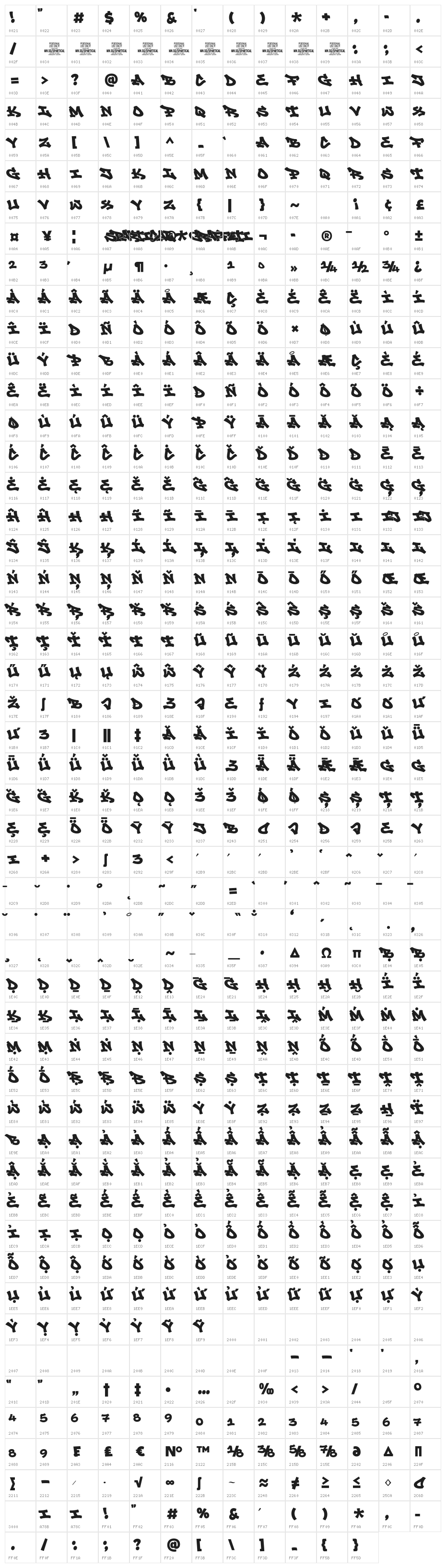 Spartical Graffiti PERSONAL USE Regular Character Map