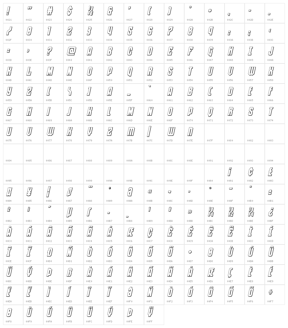 Special Agent 3D Italic Character Map