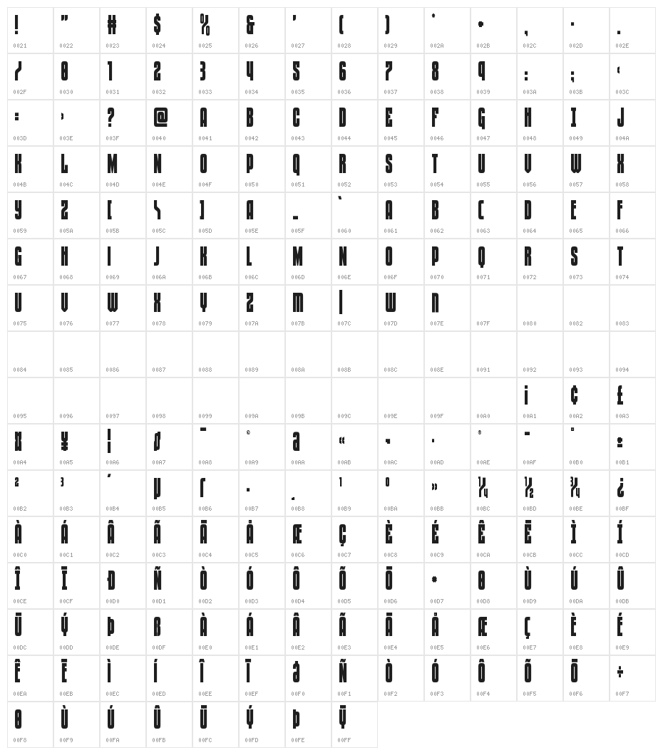 Special Agent Condensed Character Map