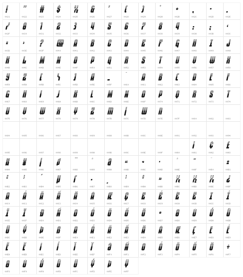 Special Agent Halftone Italic Character Map