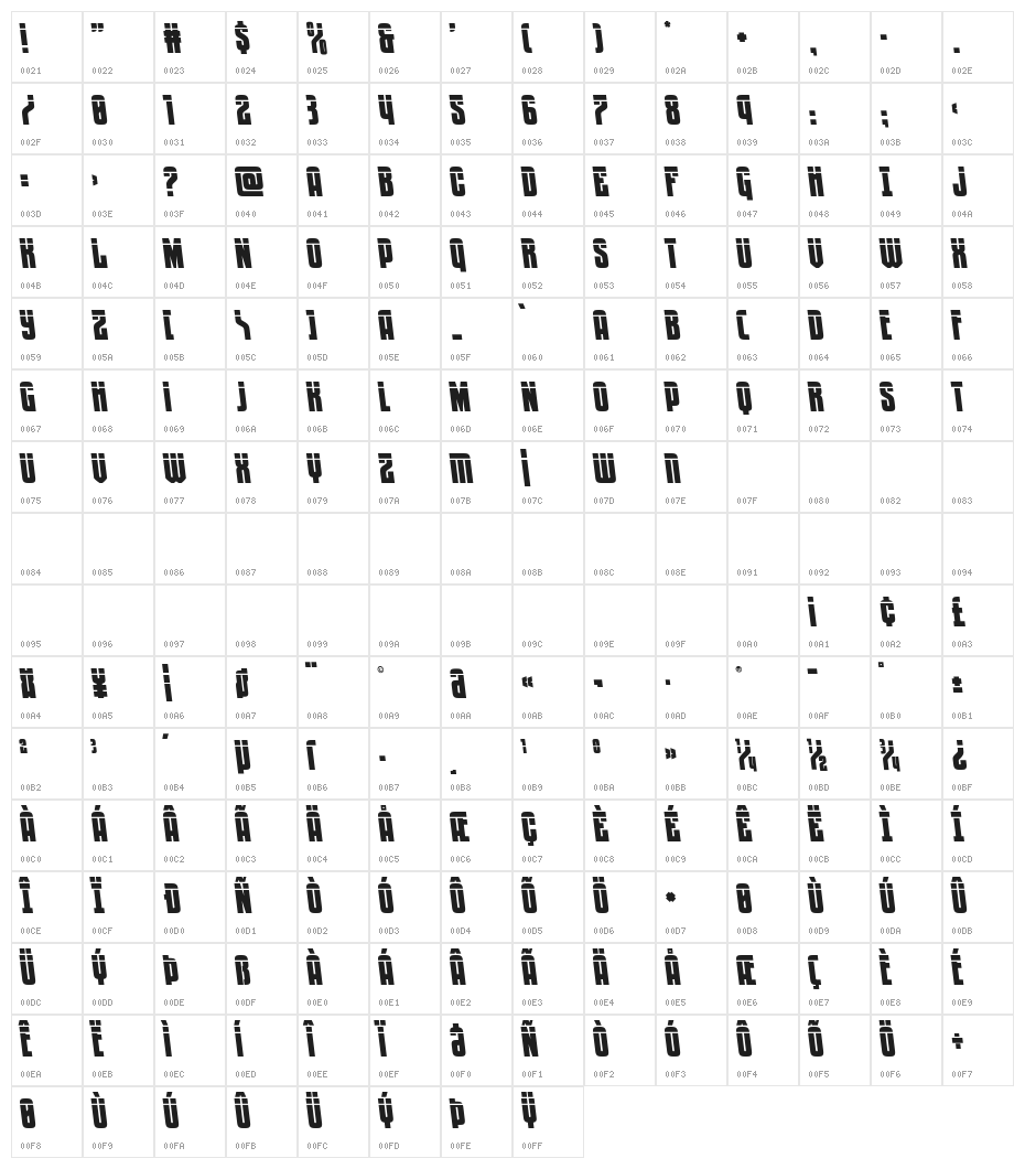 Special Agent Laser Semi-Ital Character Map