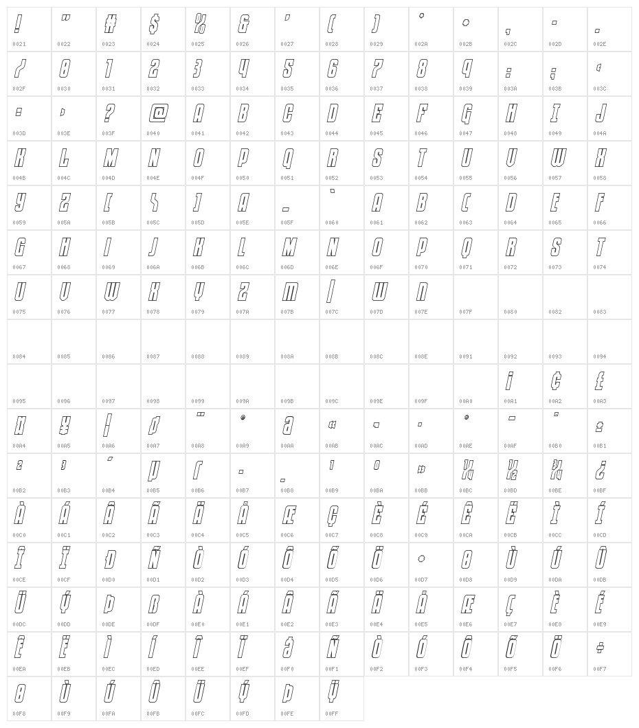 Special Agent Outline Italic Character Map