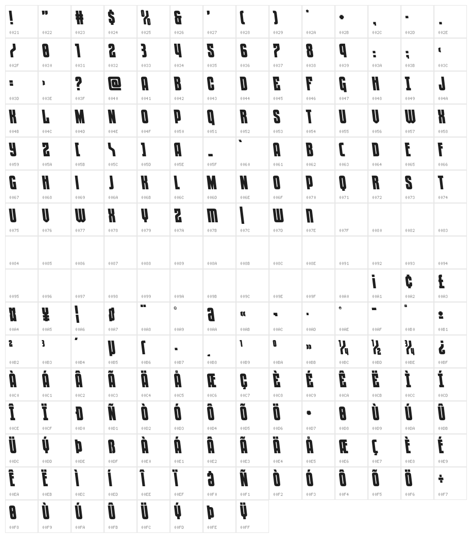 Special Agent Semi-Leftalic Character Map
