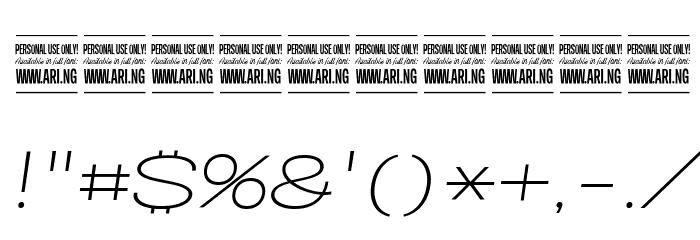 Specify PERSONAL Expanded Light Italic Font OTHER CHARS