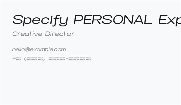 Specify PERSONAL Expanded Medium Italic Business Card