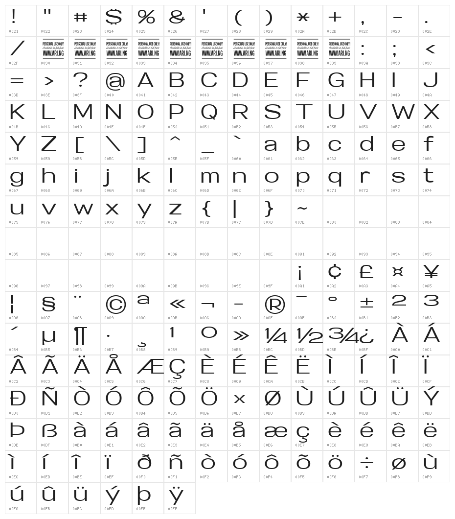 Specify PERSONAL Expanded Medium Character Map