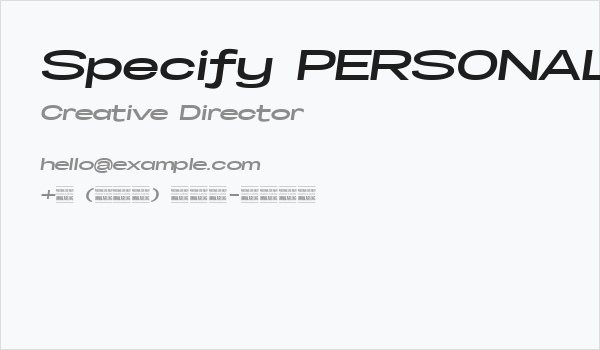 Specify PERSONAL Extraexpanded Bold Italic Business Card