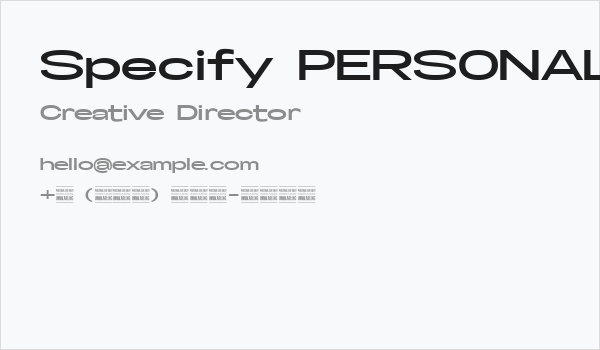 Specify PERSONAL Extraexpanded Bold Business Card