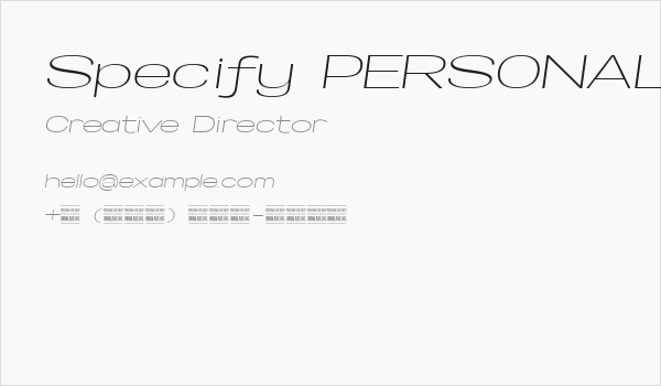 Specify PERSONAL Extraexpanded Light Italic Business Card