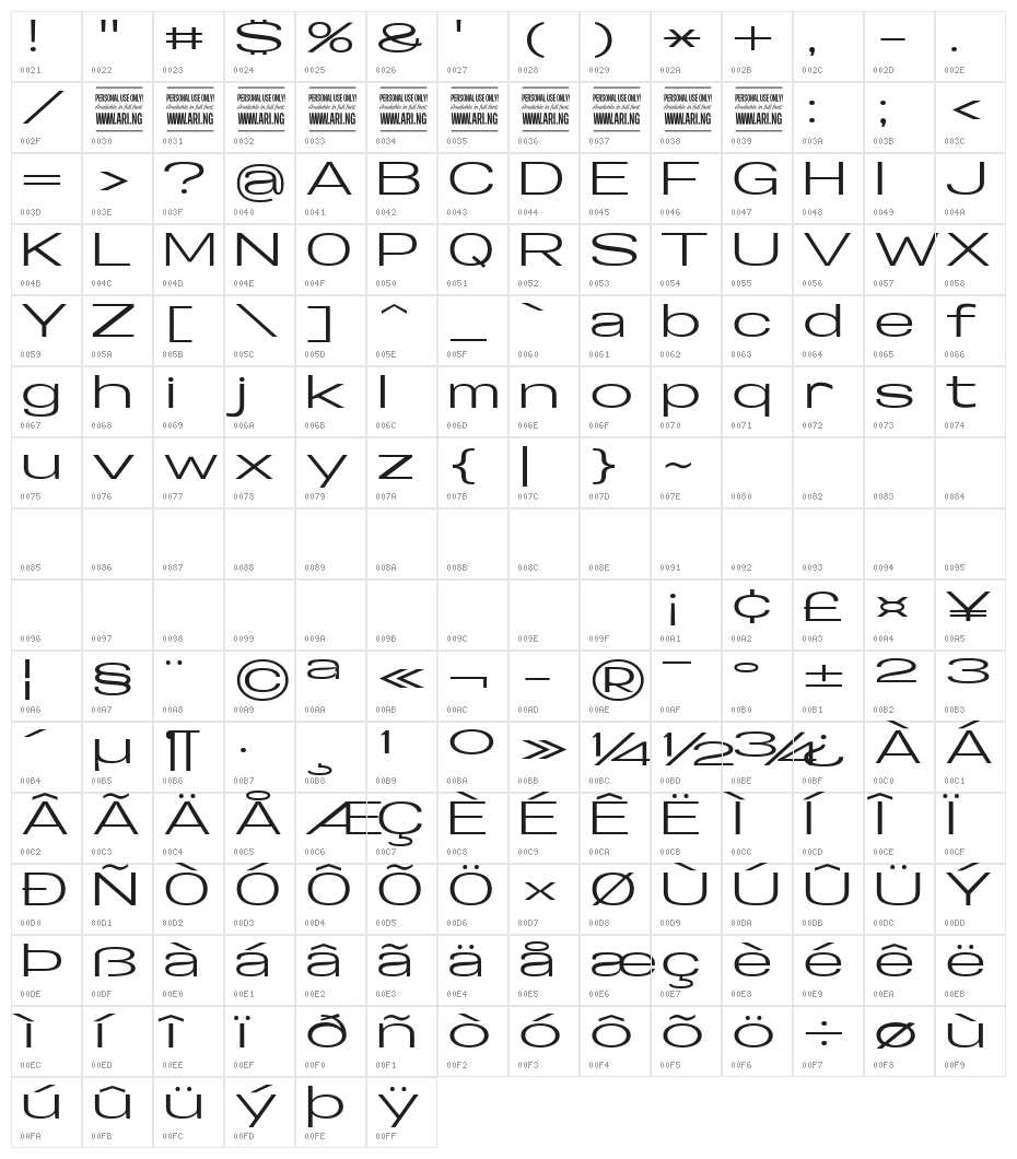 Specify PERSONAL Extraexpanded Medium Character Map