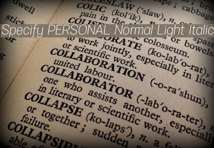 Specify PERSONAL Normal Light Italic Font examples