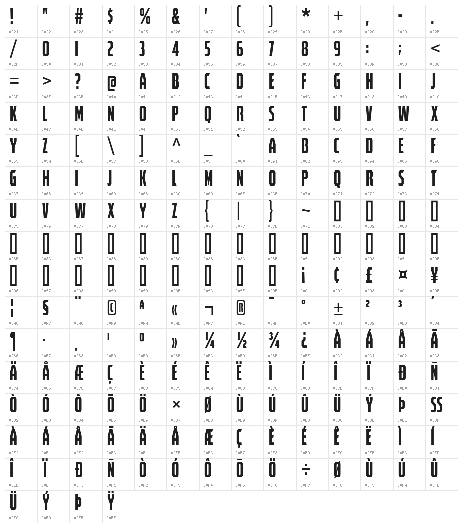 Spectrashell-Regular Character Map
