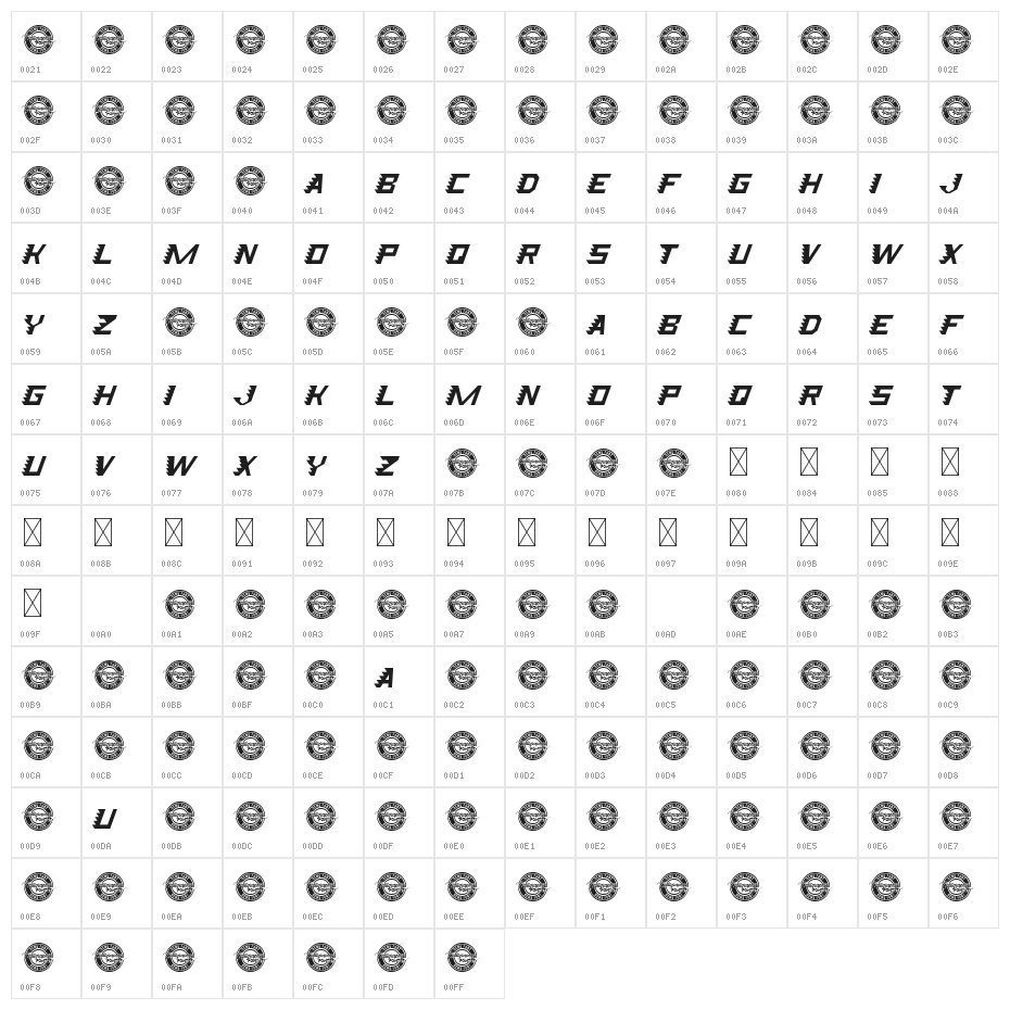 Speed Attack Demo Italic Character Map