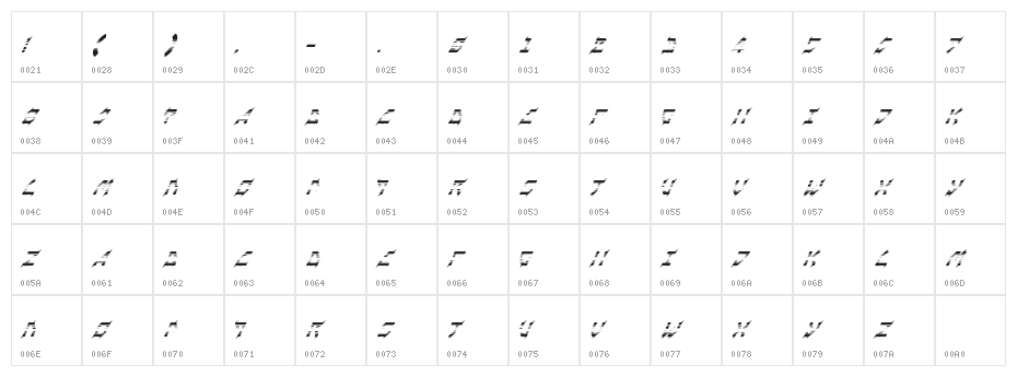 Speed Bolt Regular Character Map