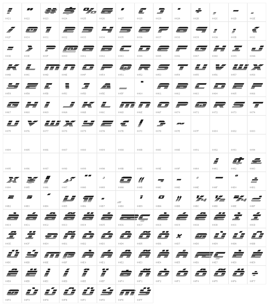 Speed Phreak Halftone Italic Character Map