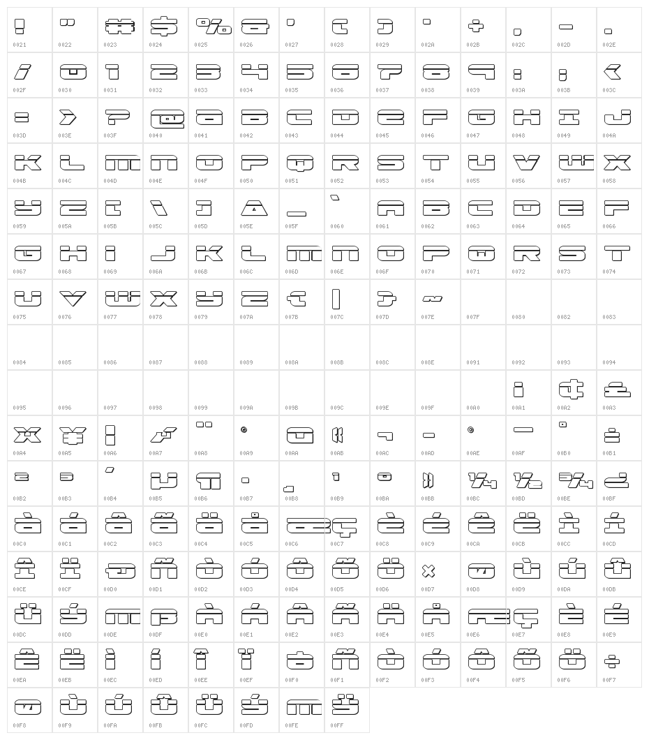 Speed Phreak Outline Character Map