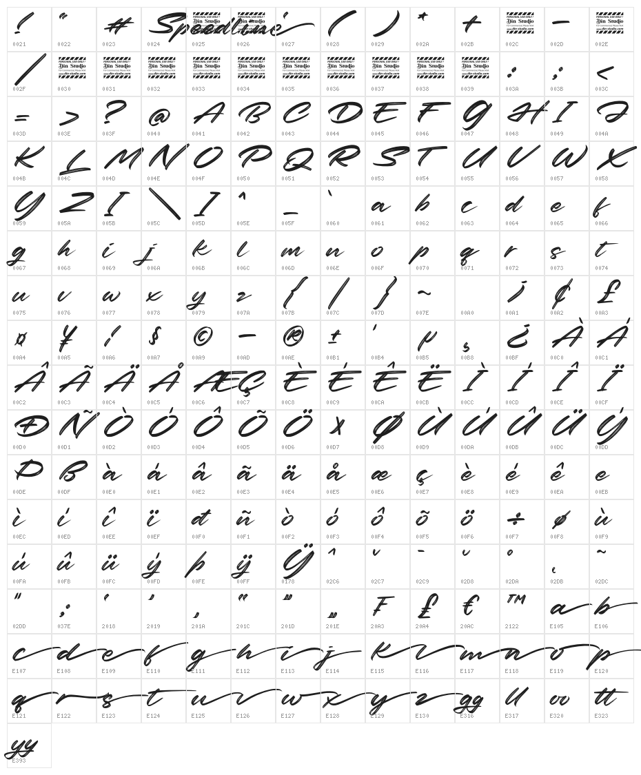 Speedline Personal Use Character Map