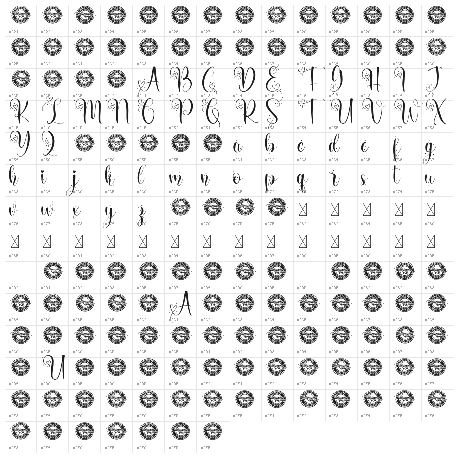 Spell Love Demo Character Map